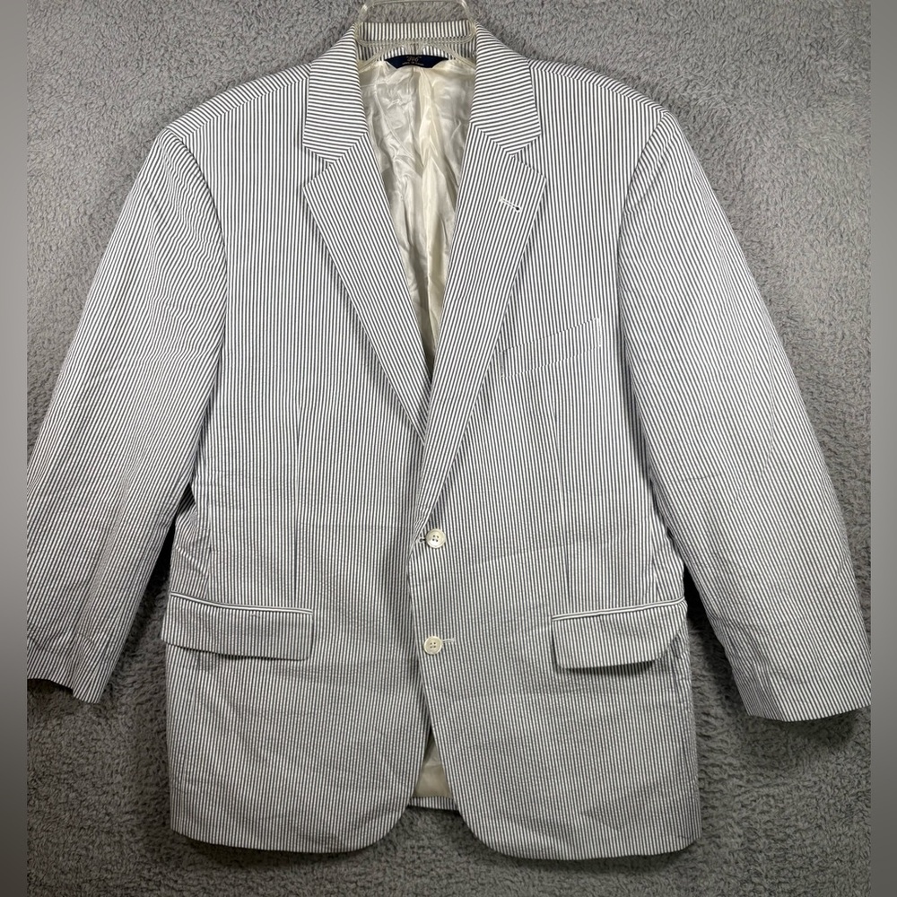 Brooks Brothers 346 Blazer Men 43R White Gray Stripe Madison Fit 100% Cotton